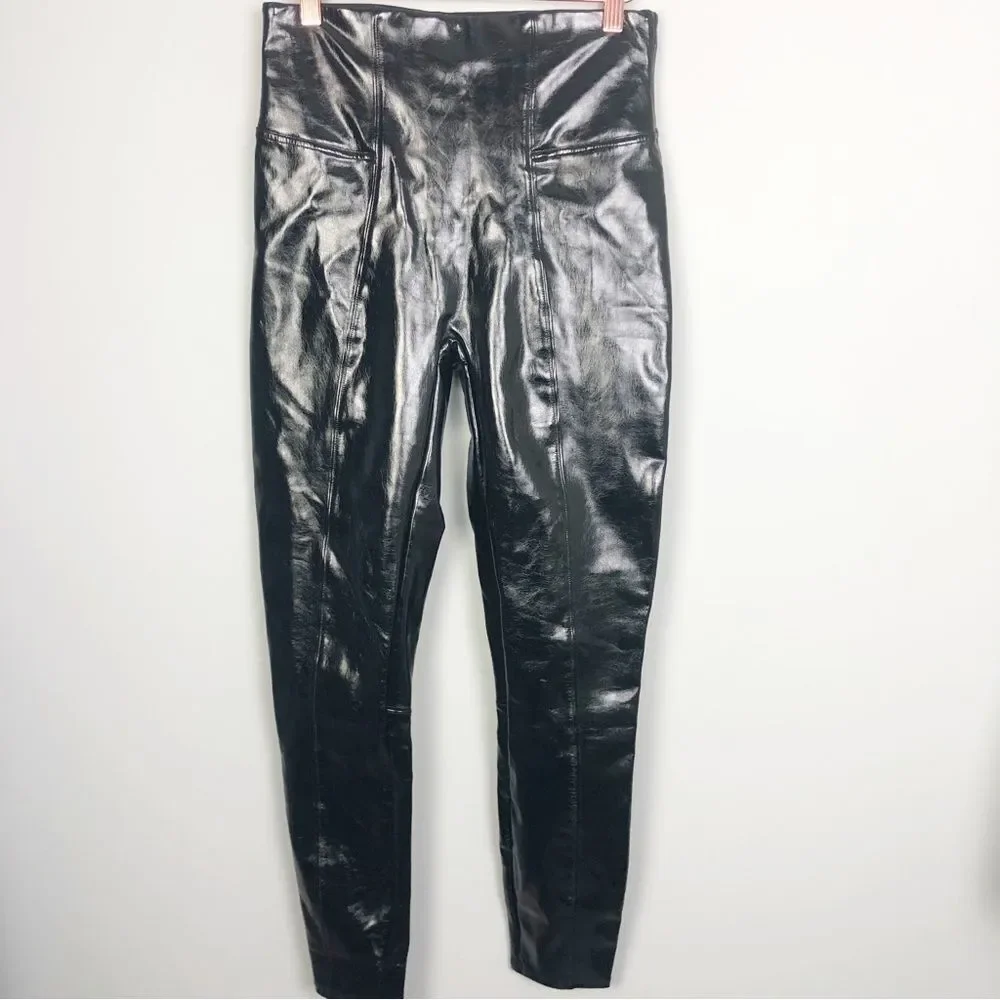 SPANX | Faux Patent Leather Body Shaping Black Leggings Women’s Size Medium & 1X - Picture 5 of 16